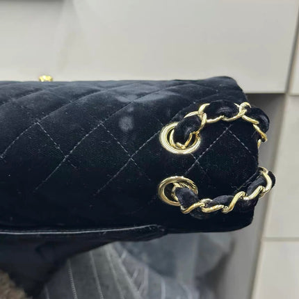 Chanel Classic Flap Medium Black Velvet Gold Hardware, 2014-2015
