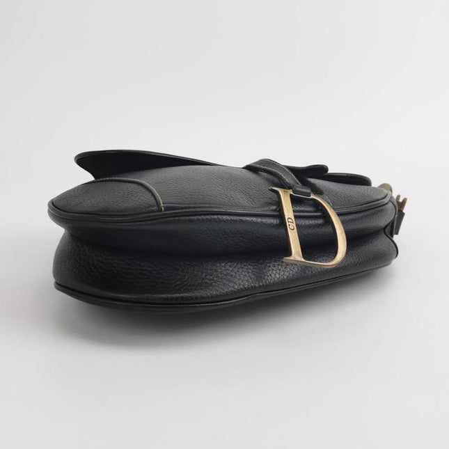 Dior Saddle Vintage Leather Black with Antiqued Gold Hardware