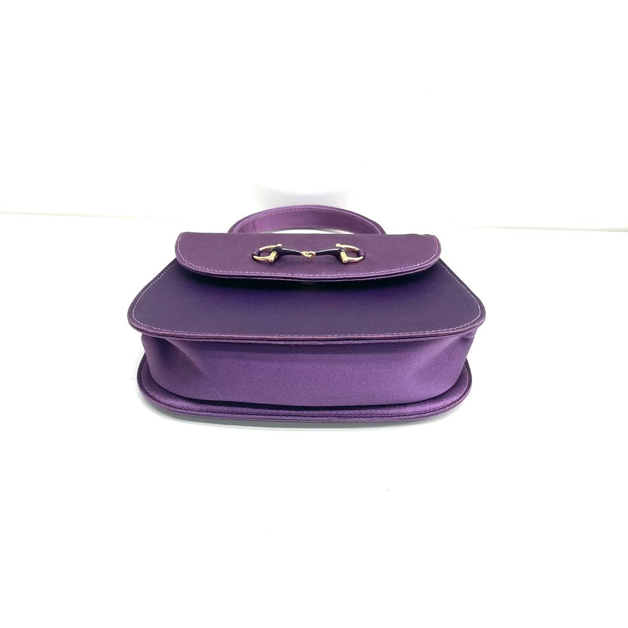 Gucci Horsebit Night Super Mini Purple Satin Top Handle Bag with Strap