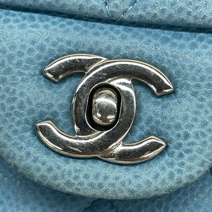Chanel Timeless Classic Flap Medium Light Blue Caviar Leather Silver Hardware
