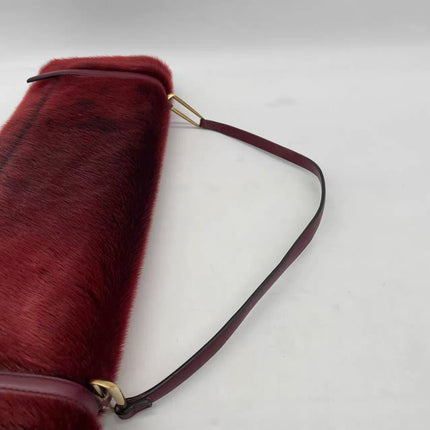 Loewe East West Burgundy Leather Fur Handbag Vintage