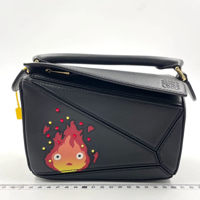 Sold Loewe x Howl's Moving Castle Studio Ghibli Collection Puzzle Calcifer Mini Black Crossbody Bag