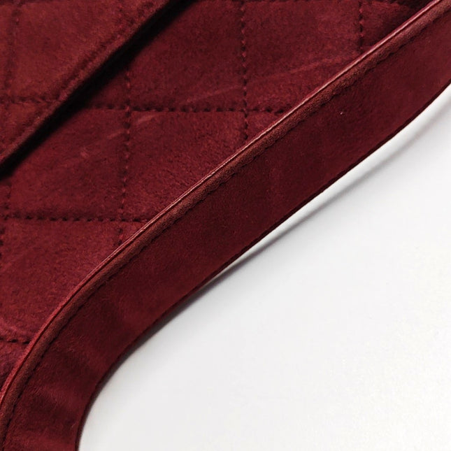 Chanel Vintage Medium Flap Top Handle Bag Burgundy Suede Leather 1997-1999