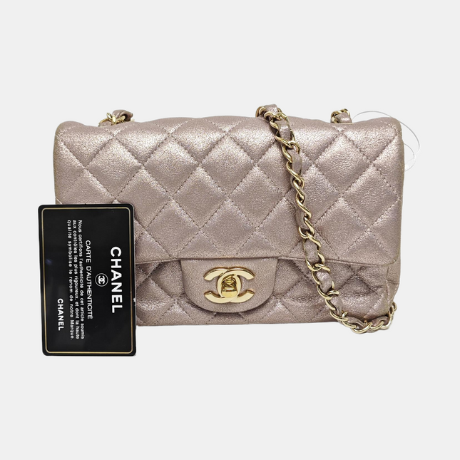 Chanel Classic Flap Mini Metallic Pink Lambskin Leather Gold Hardware