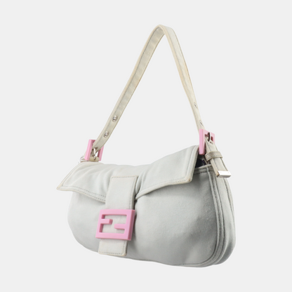 FENDI Baguette Vintage Pale Grey Cloth Pink Buckle