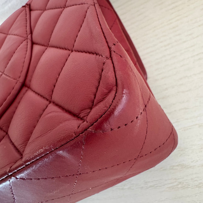 Chanel Classic Flap Burgundy Lambskin Leather Gunmetal Grey HW, 2011-2012