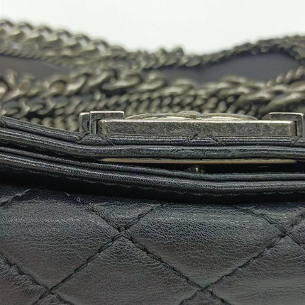 Chanel Enchained Boy Bag 2012 Black Leather Medium Flap Bag