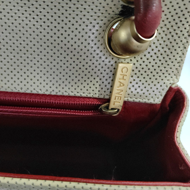 Chanel Vintage Classic Flap Bi-color Beige Perforated Leather and Red Leather Strap Bag, 2000-2002