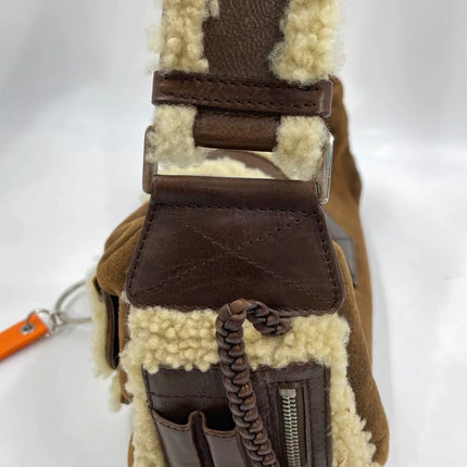 Dior Flight Medium Shoulder Bag Tan Brown Shearling
