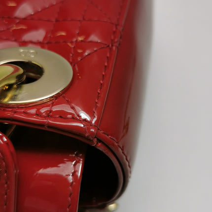 Lady Dior Mini Handbag Burgundy Red Patent Leather Gold-tone Chain Strap