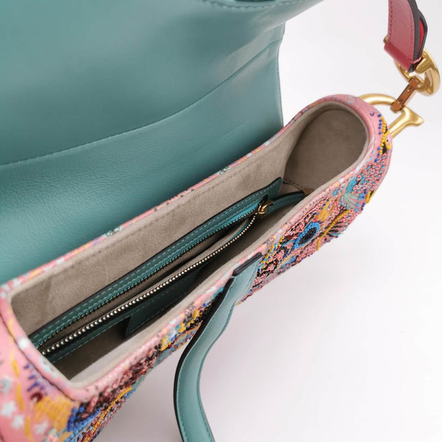 Sold Christian Dior Saddle Medium Multicolor Beads and Calfskin Leather Shoulder Bag