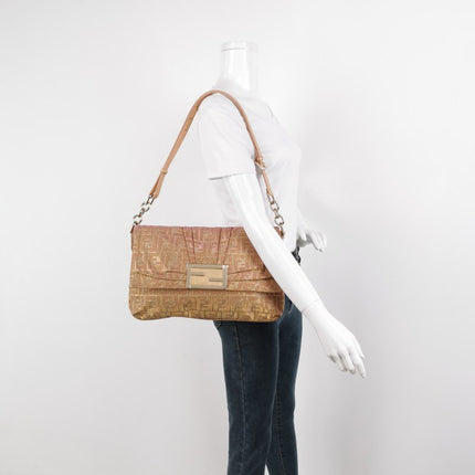 Sold Fendi Iridescent Pink Zucca Print with Crystal Buckle Shoulder Bag