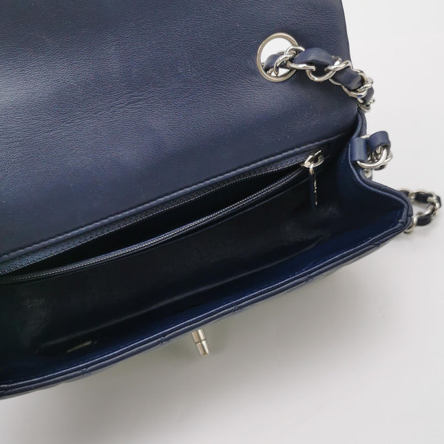 Chanel Classic Flap Mini 2020 Navy Lambskin Leather Silver Hardware