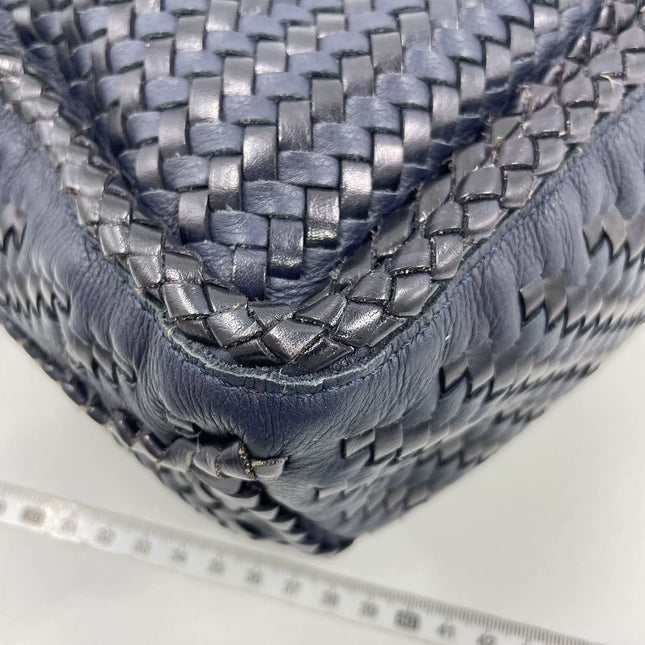 Loewe Puzzle Small Leather Woven Braided Navy Crossbody Bag