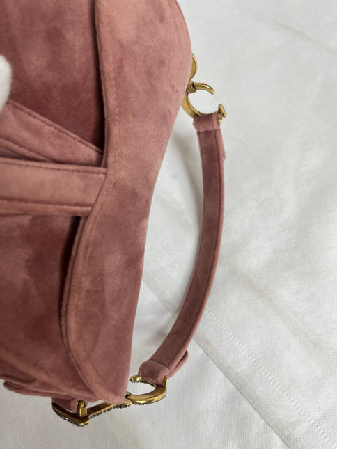 Dior Saddle Mini Pink Velvet Handbag with Crystals