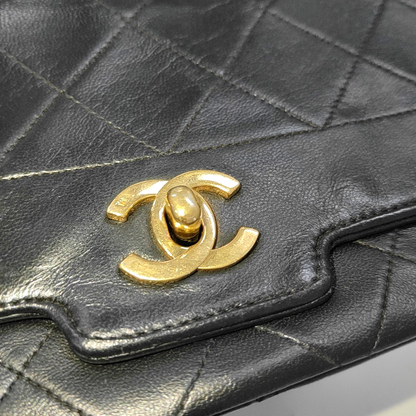 Chanel Diana CC Flap Bag Medium Vintage Black Lambskin Leather with 24k Gold HW, 1991-1994