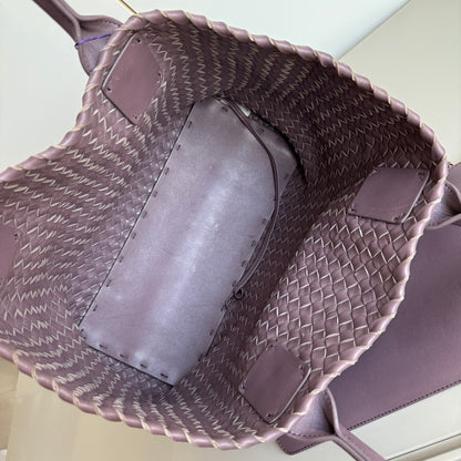 Bottega Veneta Cabat Small Intreccio Leather Tote Bag Dark Lavender Purple