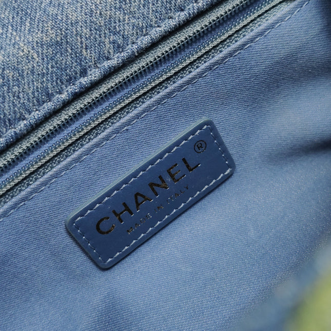 Chanel Classic Flap Mini Rectangular Blue Denim Jeans Gold Hardware Microchip