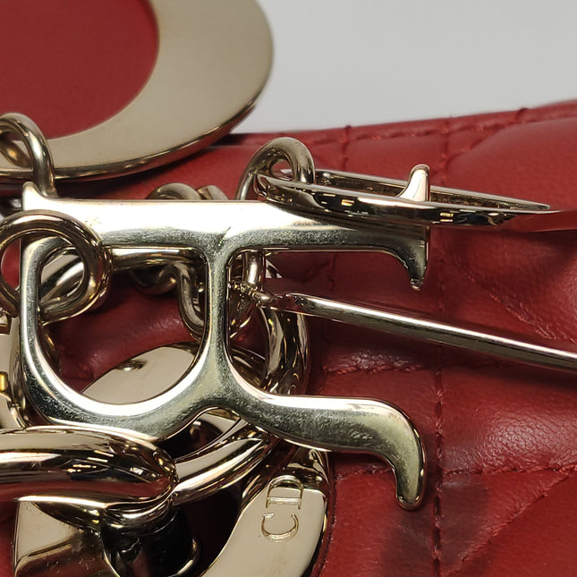 Lady Dior Small My Abcdior Red Lambskin Cannage Leather Gold Hardware