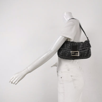 Fendi Baguette Bag Grey Wool Zucca Print Shoulder Bag