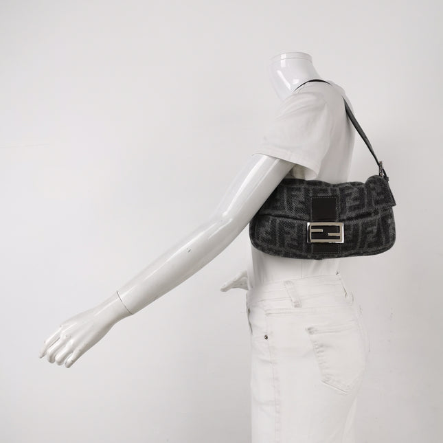 Fendi Baguette Bag Grey Wool Zucca Print Shoulder Bag