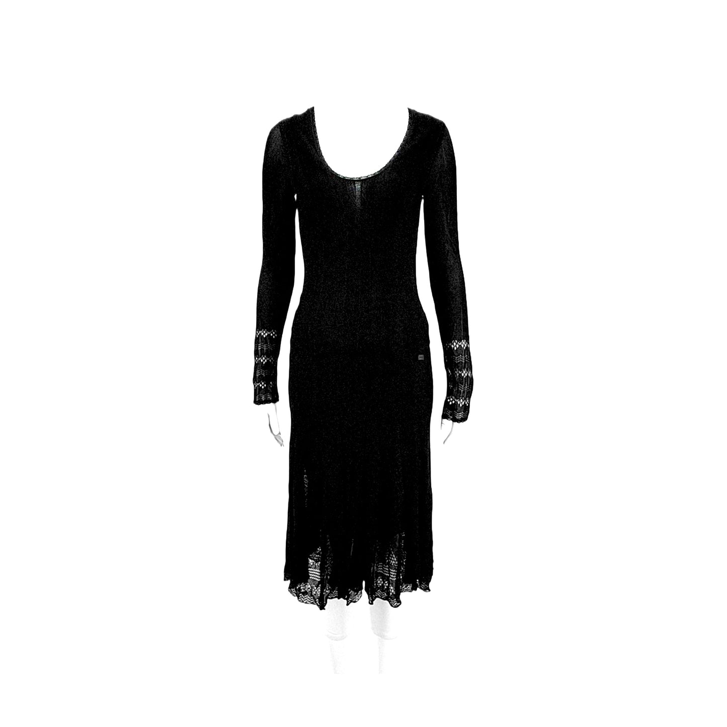 CHANEL 2005 vintage black pointelle long sleeve dress-Luxbags