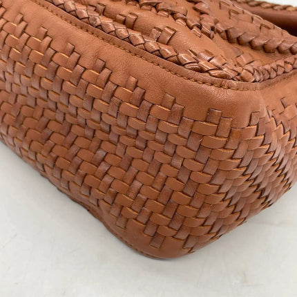 Loewe Puzzle Small Leather Woven Braided Tan Brown Crossbody Bag