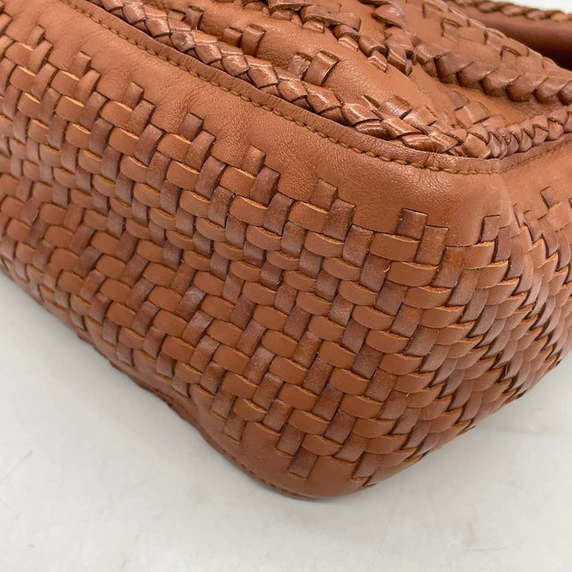 Loewe Puzzle Small Leather Woven Braided Tan Brown Crossbody Bag