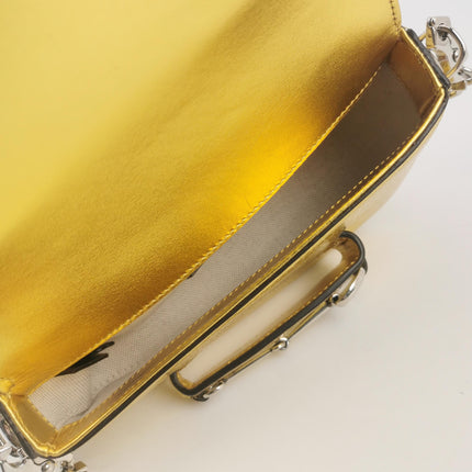 Gucci Horsebit 1955 Crackle Leather Shoulder Bag Gold Metallic