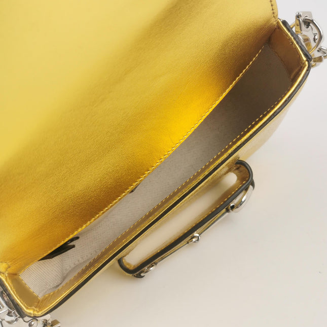 Gucci Horsebit 1955 Crackle Leather Shoulder Bag Gold Metallic