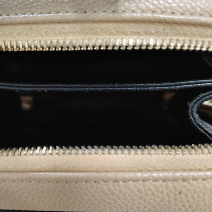 Chanel Filigree Mini Vanity Case Caviar Leather Beige with Black Trim, 2018-2019