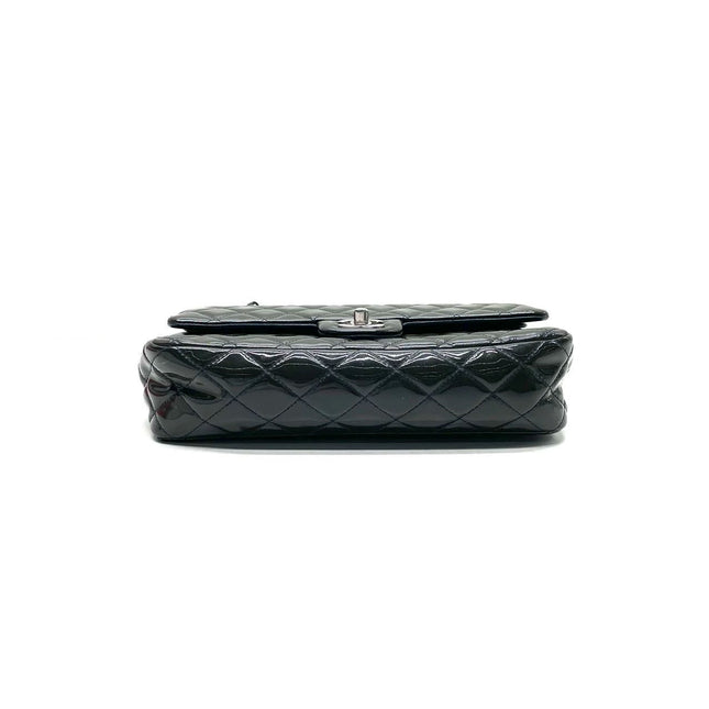 Chanel Classic Flap Medium Dark Green Patent Leather Silver Hardware, 2014-2015