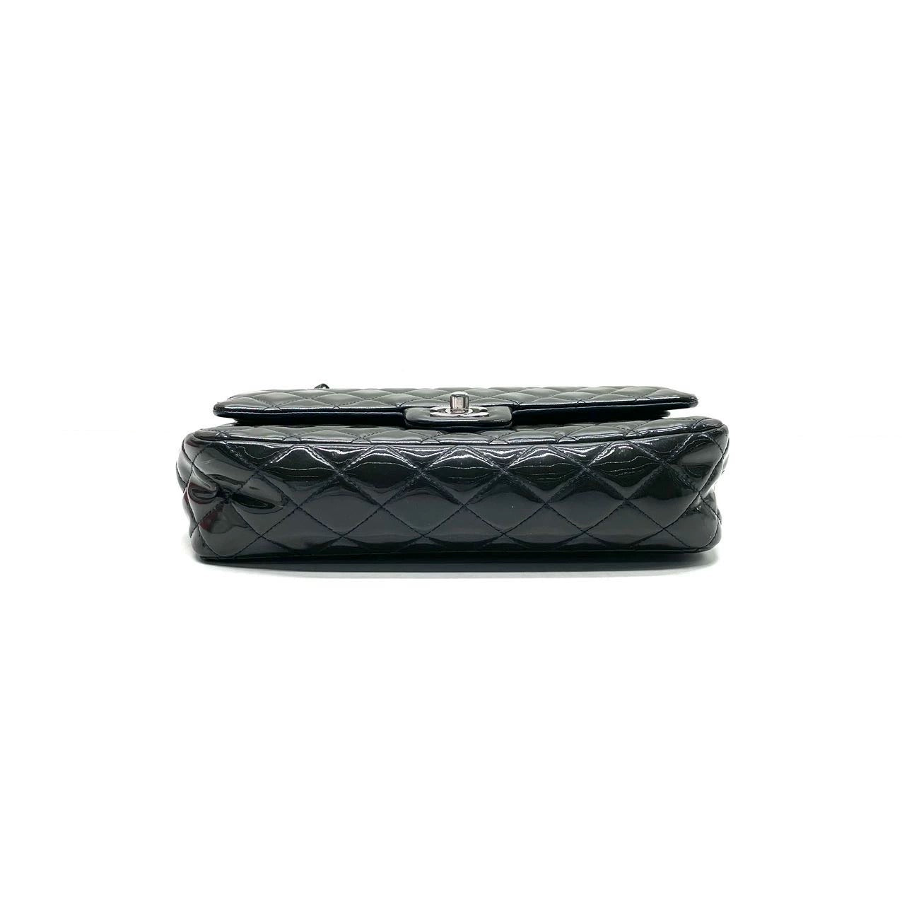 Chanel Classic Flap Jumbo Large Dark Green Patent Leather Silver Hardware, 2014-2015