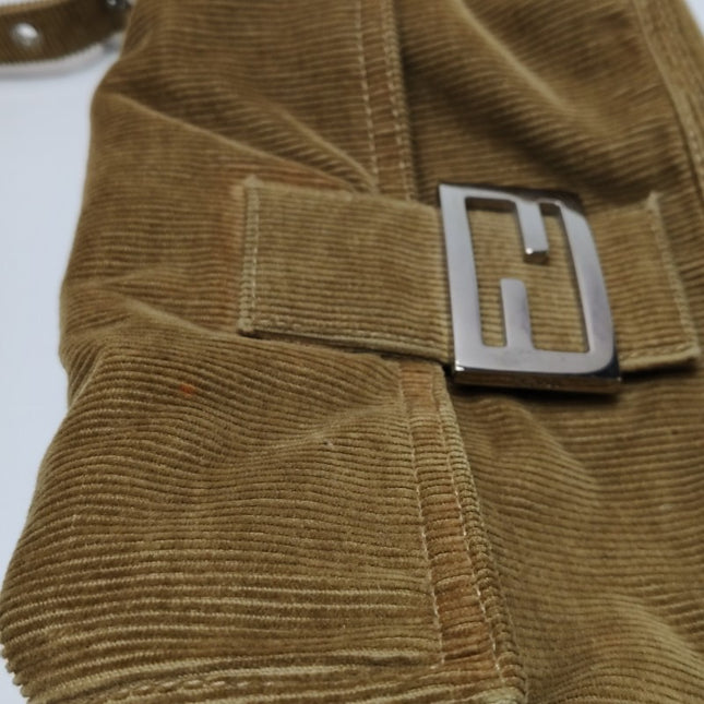 FENDI Baguette Vintage Corduroy Beige Brown Shoulder Bag