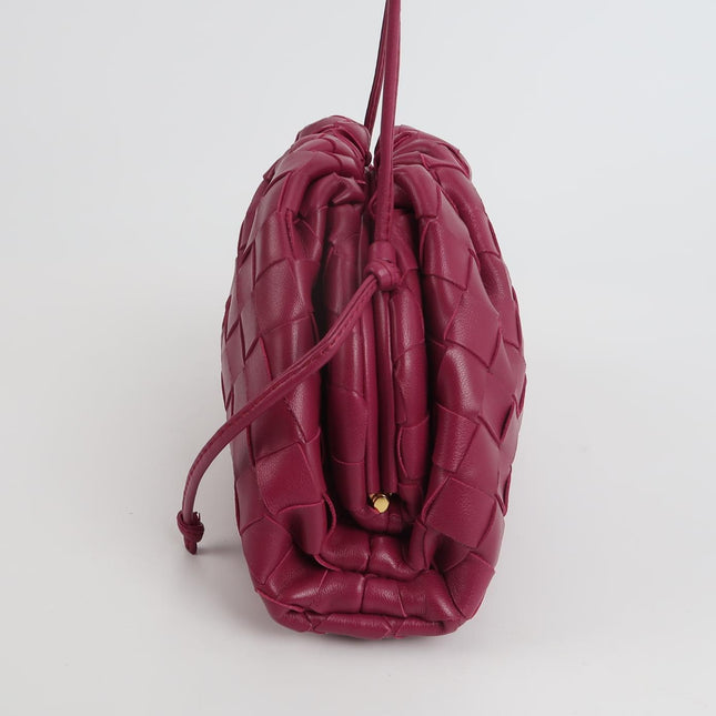 Bottega Veneta Pouch Mini Intrecciato Burgundy Lambskin Leather Crossbody Bag
