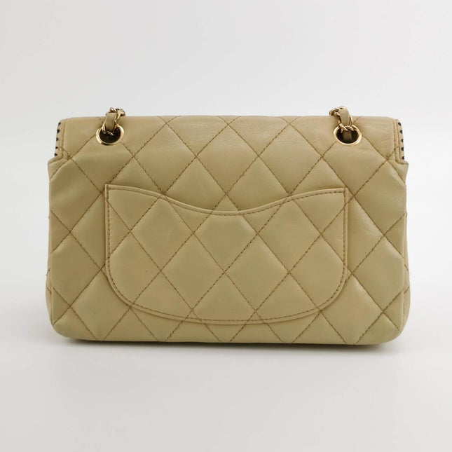 Sold Chanel Classic Flap Medium Happy Stitch Beige Leather with Contrast Black Trim