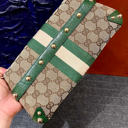 Gucci Horsebit 1955 Chain Bag Gucci Monogram Green Leather and Gold Studs
