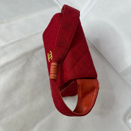 Chanel Mini Top Handle Bag Red Fabric Gold Hardware
