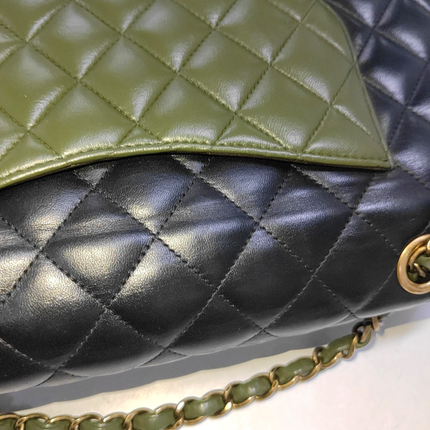 Chanel Timeless Classic Flap Medium Tricolor Black Green Lambskin Leather Gold-tone Hardware