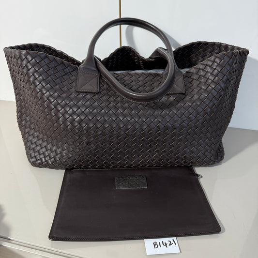 Bottega Veneta Cabat Tote Intreccio Leather Dark Chocolate Brown 40cm-Luxbags