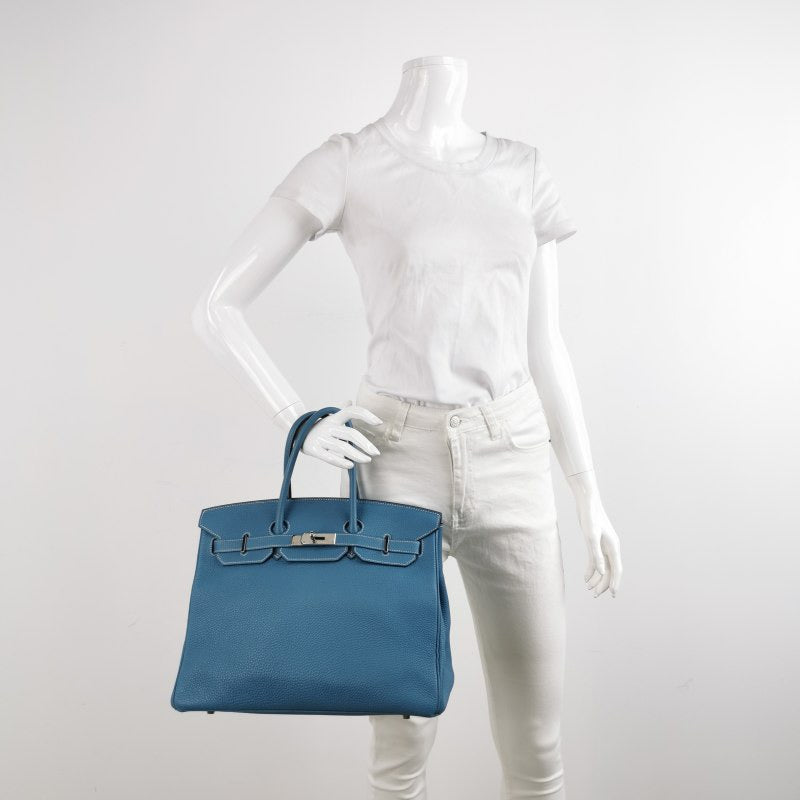 Hermes Birkin 35 Blue Jeans Calfskin Leather Silver-tone Palladium Hardware 2013