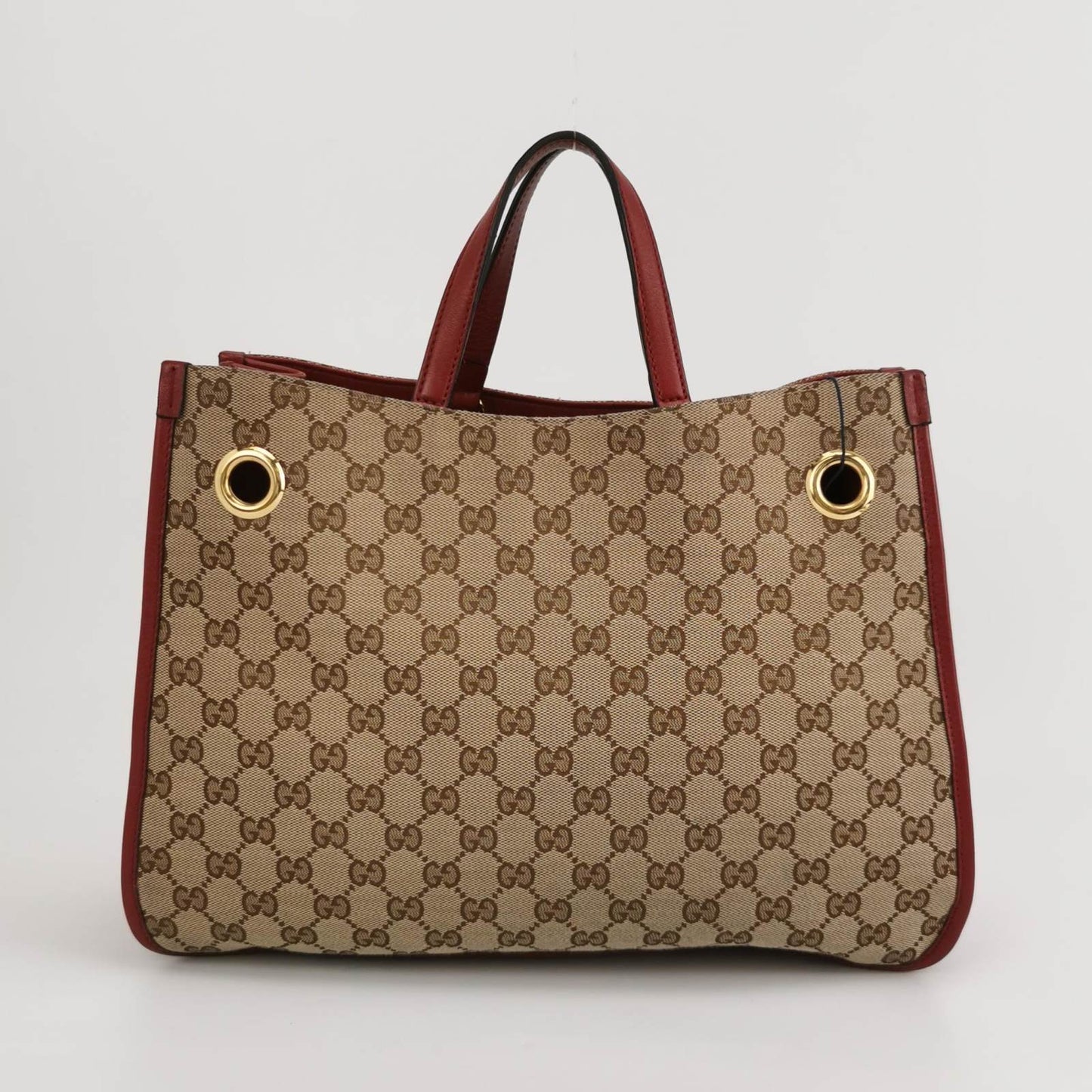 Gucci 1955 Horsebit Chain Tote Red Leather and Monogram Canvas