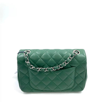 Chanel Classic Flap Mini 2019 Green Lambskin Leather Silver Hardware