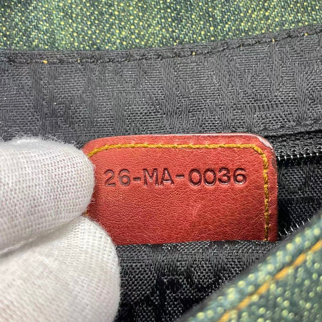 Dior Vintage Gaucho Mini Green Denim Burgundy Leather Crossbody Bag 2006