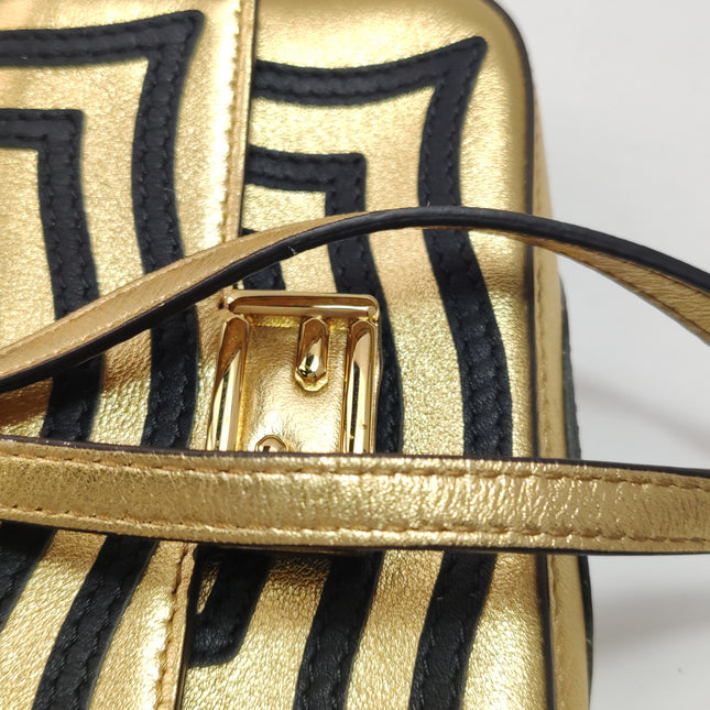 Fendi Nano Baguette Charm Gold Shiny Leather with Black Paints