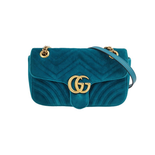 Gucci Marmont Small Flap Turquoise Blue Velvet Handbag-Luxbags