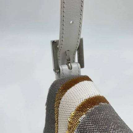 FENDI Baguette 1997 Zebra-Stripe Sequin White and Silver