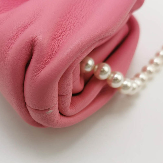 SOld Bottega Veneta Pouch Super Mini Pink Calfskin Leather Crossbody Bag Pearl Chains