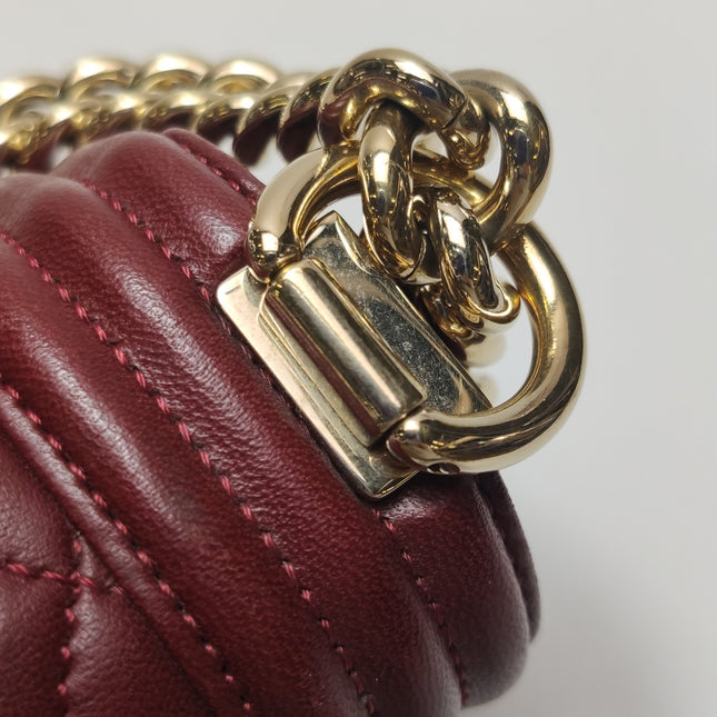 Chanel Le Boy Small Burgundy Lambskin Leather Antiqued Gold Hardware