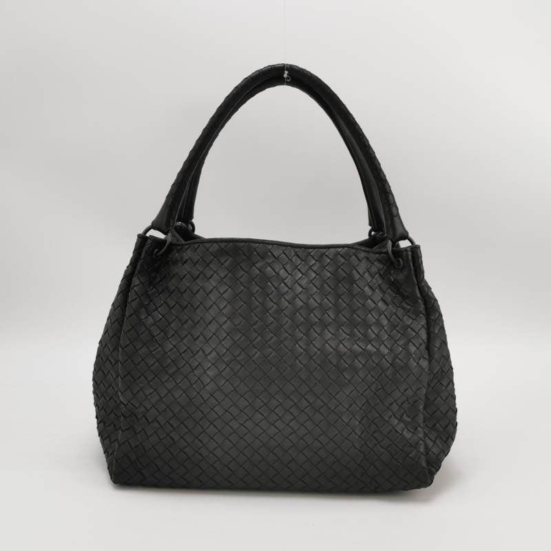 Bottega Veneta Parachute Shoulder Bag Intrecciato Black 30cm-Luxbags